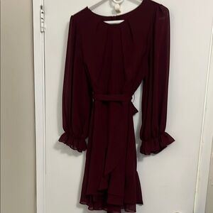 Elegant Burgundy Long Sleeve Dress